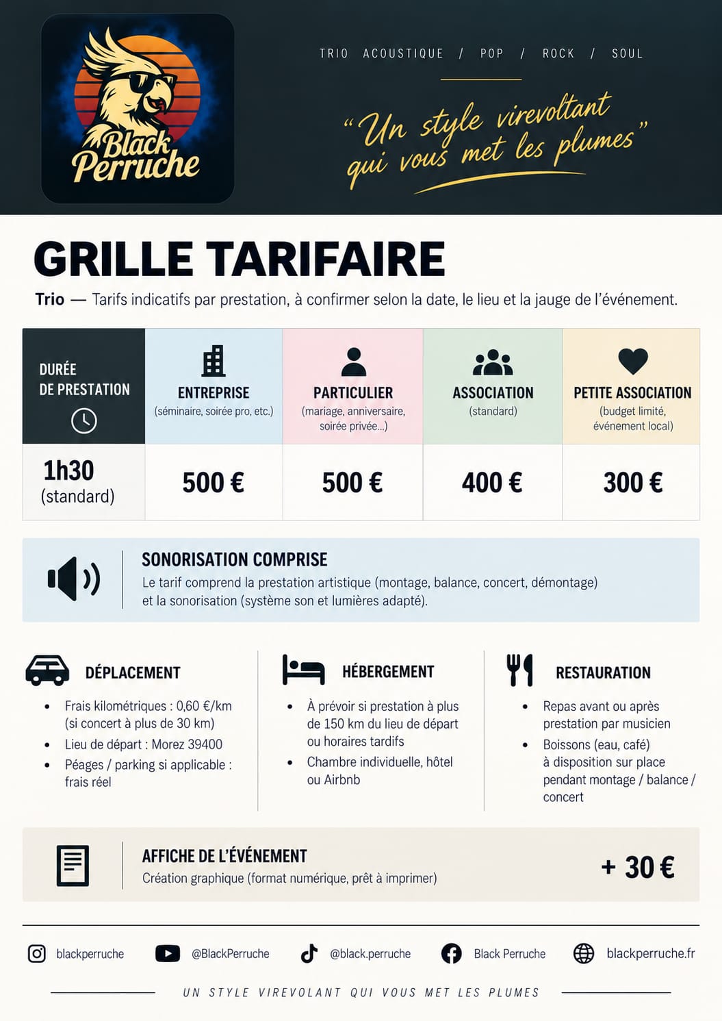 Grille tarifaire Black Perruche